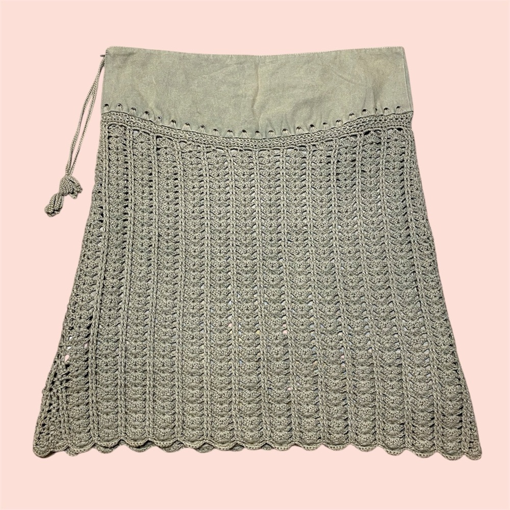 MEG Light Green 100% Cotton Crochet Pencil Skirt - Picture 3 of 8